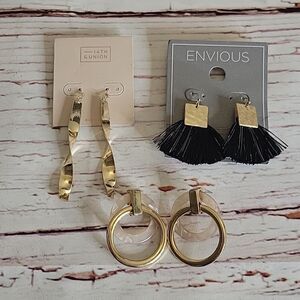 Bundle of Three Pears of Goldtone Earrings NWOT